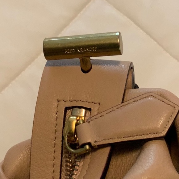 Reed Krakoff Tan Leather Purse- Zippered Compartments- Brass Finish- 18” X 12” - Picture 14 of 15